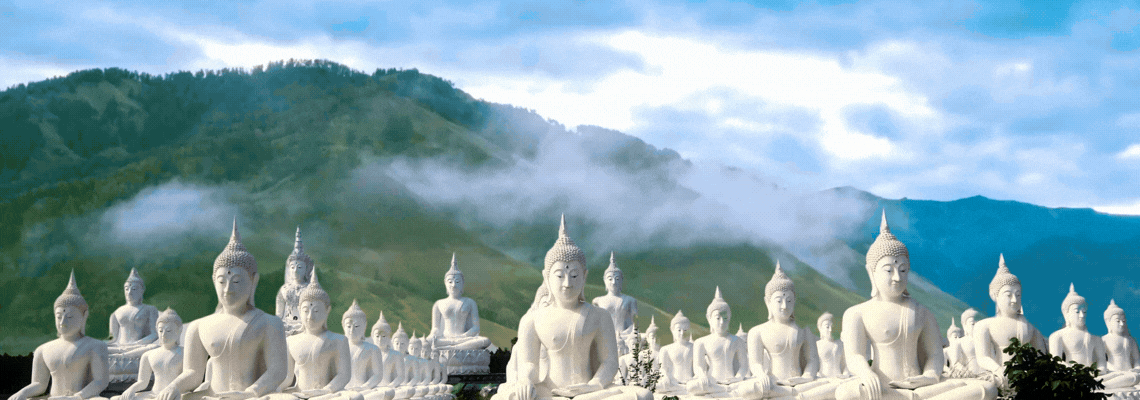 Buddhas sitting in clouds