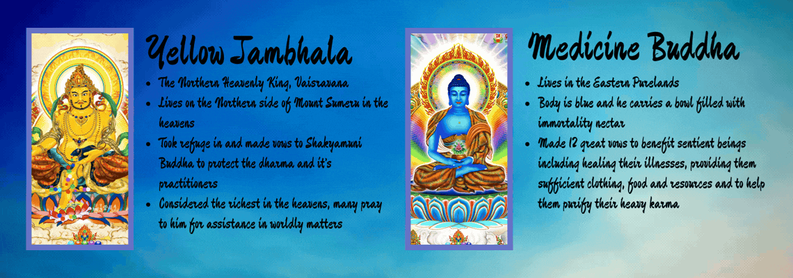 Yellow Jambhala and Medicine Buddha compared