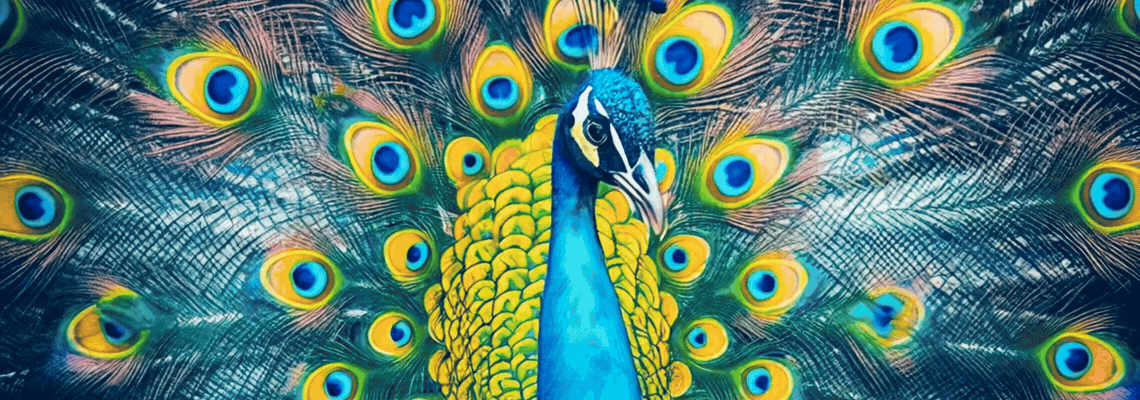 A peacock fanning its feathers