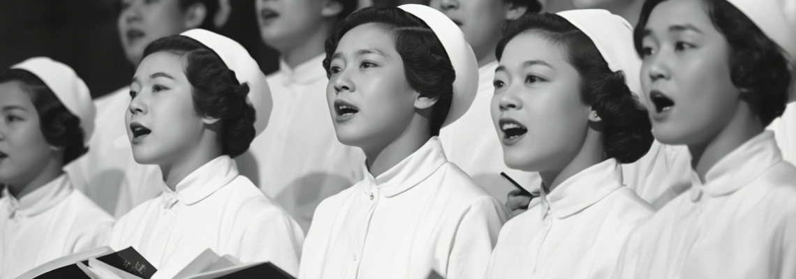 Carol singers in white [AI generated]